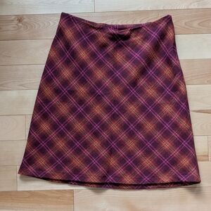 Promod Plaid A-Line Skirt - Purple and Orange Wool Blend